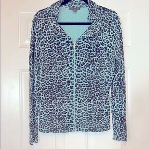Metric Leopard Full Zip Sweater Jacket RARE XL Blue Glitter Sparkle Glam Vintage